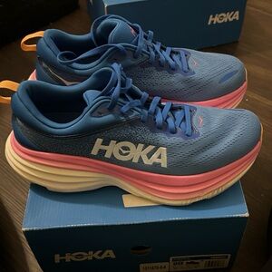 Hoka Vibrant Blue and Pink Athletic Shoes-Size-9
